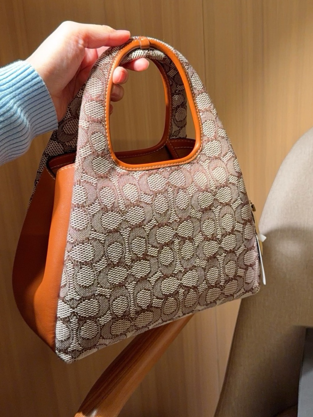 Coach Brown Monogram Tote with Orange Trim